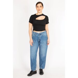 Şans Women's Blue Plus Size Front Pocket Detail Jeans