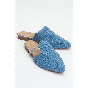 LuviShoes PESA Blue Straw Stone Women's Slippers
