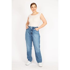 Şans Women's Blue Large Size Washing Effect 5 Pocket Jeans
