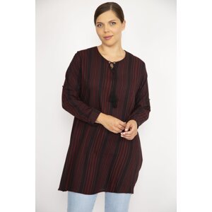 Şans Women's Plus Size Burgundy V-Neck Tunic with Adjustable Sleeve Length