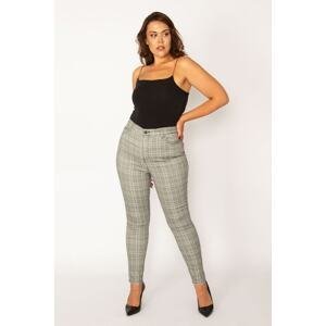 Şans Women's Plus Size Gray Checkered 5-Pocket Trousers