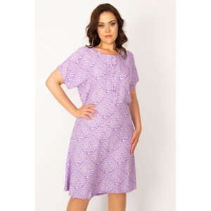 Şans Women's Plus Size Lilac Woven Viscose Fabric Front Pat Buttoned Waist Belted Dress