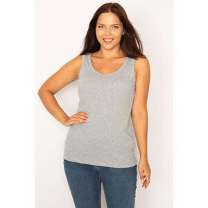 Şans Women's Plus Size Gray Cotton Fabric Sleeveless Blouse