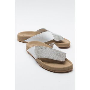 LuviShoes BEEN White Stone Leather Women's Flip Flops