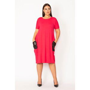 Şans Women's Plus Size Fuchsia Pocket Sequin Detail Viscose Dress