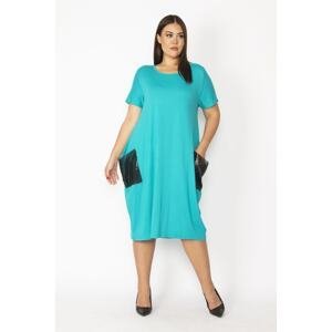 Şans Women's Plus Size Green Pocket Sequin Detail Viscose Dress