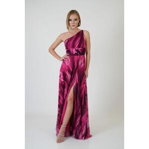 Carmen Fuchsia Single Sleeve Slit Printed Evening Dress