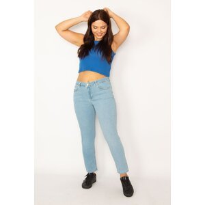 Şans Women's Plus Size Blue Lycra 5 Pockets Jeans Trousers