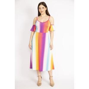 Şans Women's Colorful Large Size Collar Elastic Strap Length Adjustable Colorful Dress