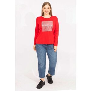 Şans Women's Red Plus Size Cotton Fabric Capri Sleeve Blouse
