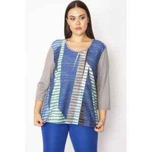 Şans Women's Large Size Blue Stone and Color Detailed Blouse