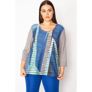 Şans Women's Plus Size Blue Stone And Color Detailed Blouse