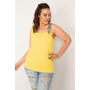 Şans Women's Large Size Yellow Strap Viscose Blouse