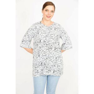 Şans Women's Bone Plus Size Woven Viscose Fabric Front Buttoned Short Sleeve Blouse