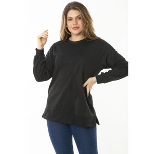 Şans Women's Plus Size Black Dueble Face Fabric Color Combined Sweatshirt