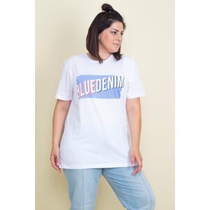 Şans Women's Plus Size White Cotton Fabric Front Printed T-shirt