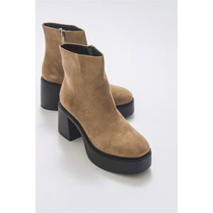 LuviShoes West Dark Beige Black Suede Women's Boots.