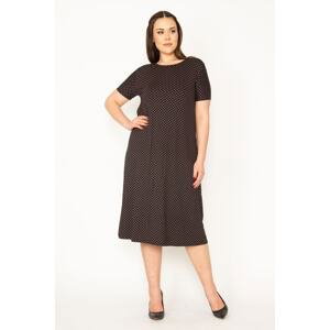 Şans Women's Plus Size Black Floral Patterned Short Sleeve Viscose Dress