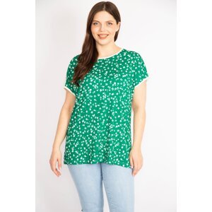 Şans Women's Green Plus Size Front Patterned Blouse