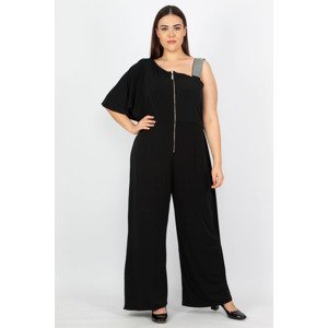 Şans Women's Plus Size Black Sequin And Zipper Detail Jumpsuit