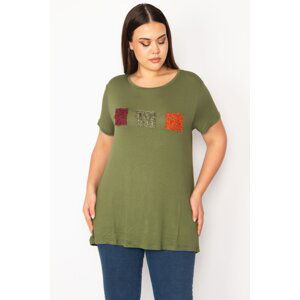 Şans Women's Plus Size Khaki Front Detailed Blouse