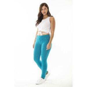 Şans Women's Large Size Turquoise Front Decoration and Back Pocket Leggings Pants