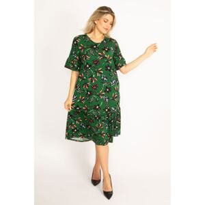 Şans Women's Plus Size Green Flounce Sleeve Tiered Hem Dress