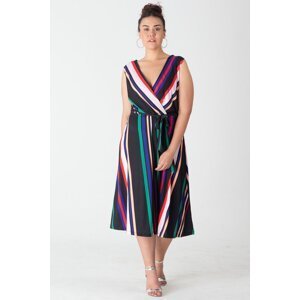 Şans Women's Plus Size Patterned, Wrapped Striped Dress