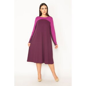 Şans Women's Plus Size Plum Long Dress with Robe and Sleeves Color Combination