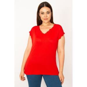 Şans Women's Large Size Red Lace Detailed Blouse
