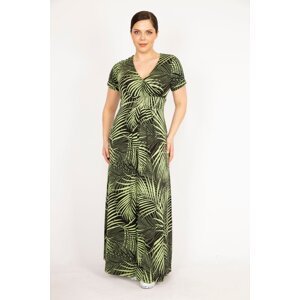 Şans Women's Green Plus Size Wrap Collar Colorful Long Dress