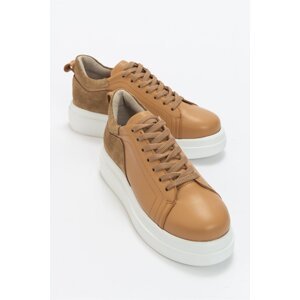 LuviShoes Donna Women's Sneakers with Dark Beige Skin and Genuine Leather.