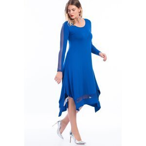 Şans Women's Plus Size Saks Dress With Mesh Detailed Sleeves And Hem