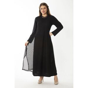 Şans Women's Plus Size Black Outer Mesh Double Breasted Dress