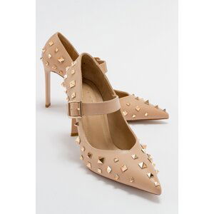 LuviShoes AGİAS Women's Beige Skin Heels Shoes