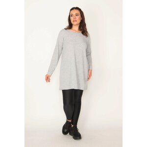 Şans Women's Plus Size Gray Crew Collar Long Sleeve Tunic