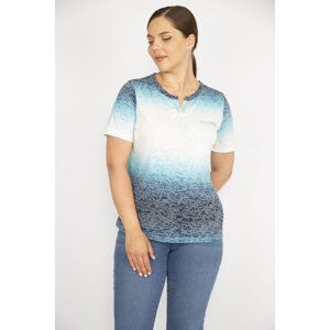 Şans Women's Colorful Plus Size Cotton Fabric Tie Dye Patterned V-Neck Shimmer Detailed Blouse