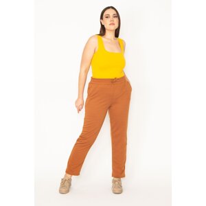 Şans Women's Plus Size Tan Sweatpants with Elastic Waist Bottom