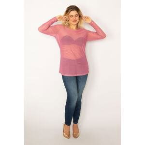 Şans Women's Large Size Pink Patterned Tulle Blouse