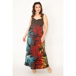 Şans Women's Plus Size Colorful Back Gimping Elastic Length Adjustment Strap Colorful Long Dress