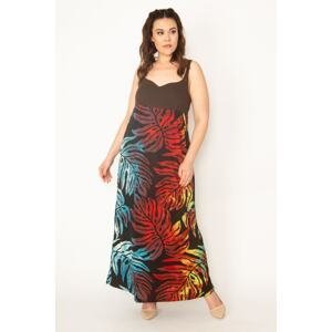 Şans Women's Large Size Colorful Back Gipe Elastic Length Adjustment Strap Colorful Long Dress