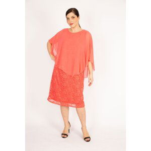 Şans Women's Pomegranate Plus Size Chiffon Lined Lace Dress with Cape