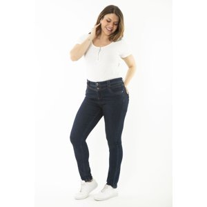 Şans Women's Large Size Navy Blue 5 Pocket Narrow Leg Skinny Jeans