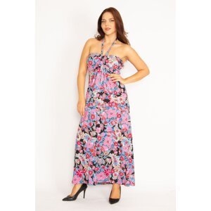 Şans Women's Plus Size Colorful Halterneck Strapless Dress