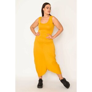 Şans Women's Large Size Mustard Viscose Shalwar Dress
