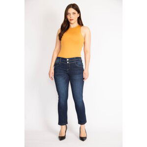 Şans Women's Navy Blue Plus Size Wash Effect 5-Pocket Jeans