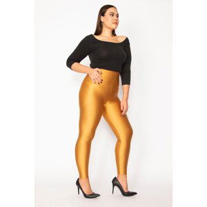 Şans Women's Plus Size Gold High Waist Spandex Concentrator Shiny Disco Leggings