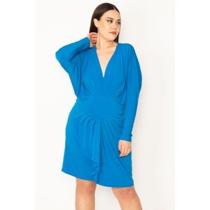 Şans Women's Plus Size Saxe Blue Chest And Waist Detailed Dress