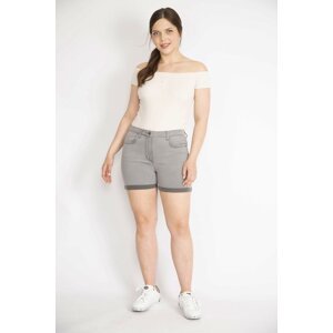 Şans Women's Gray Plus Size Turn Up Lycra Skinny Denim Shorts