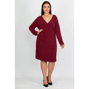 Şans Women's Plus Size Burgundy Lace Detailed Wrapover Dress